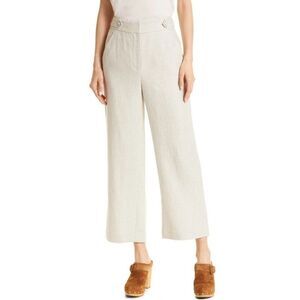 Veronica Beard Isley Herringbone Plaid Pants Cream/Tan Linen Wide Leg, Size 8
